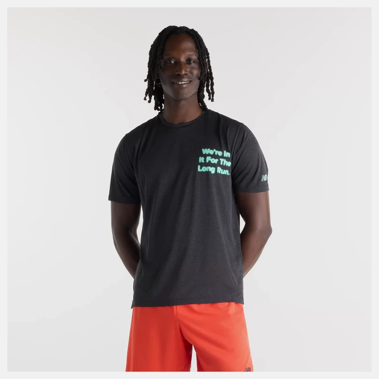 New Balance Mens RC Graphic Essential Tee Black/Bright Mint