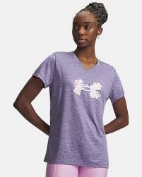 Under Armour® Womens Tech Twist V-Neck Graphic Short Sleeve Tee Purple Luxe/Pink Dawn