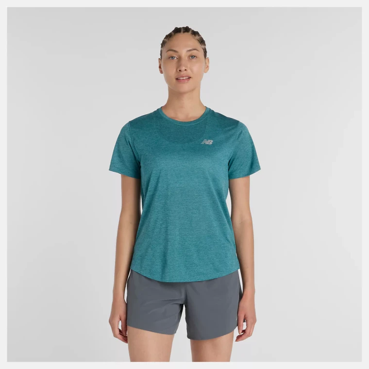 New Balance Womens RC Essential Short Sleeve Tee Big Teal Heather