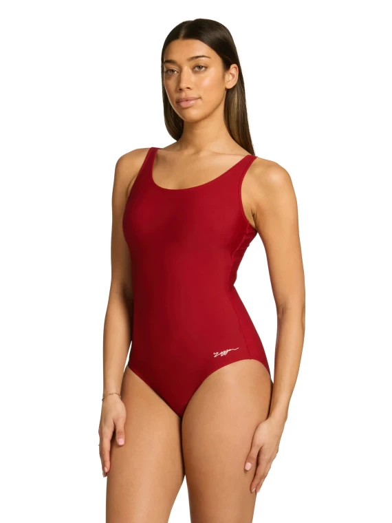 Zoggs Womens Adjustable Scoopback Swimsuit Dark Red
