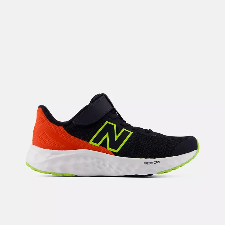 New Balance Junior Arishi v4 Running Shoes Black Night/Alkaline Green/Neo Flame