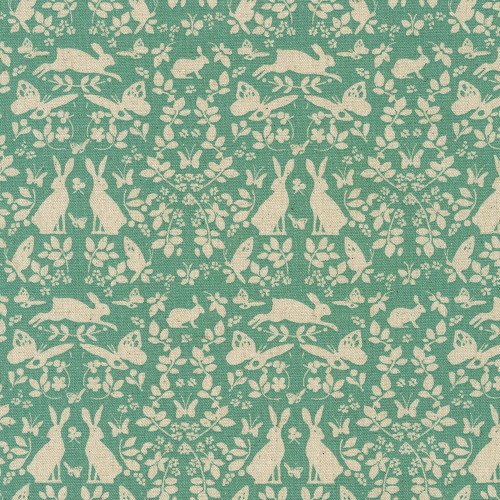 Bunnies and Butterflies, Sage- Natural Linen/Cotton Canvas, by Sevenberry/ Robert Kaufman- Sold by the 1/4 meter