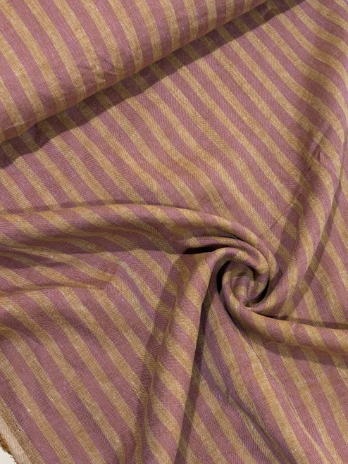 Pink & Beige Wide Striped Linen Fabric - sold by the 1/4 meter