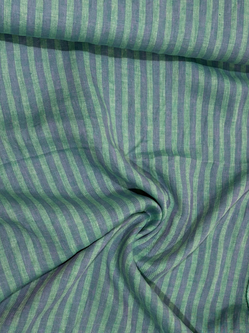 Blue & Teal Wide Stripe Linen Fabric - sold by the 1/4 meter
