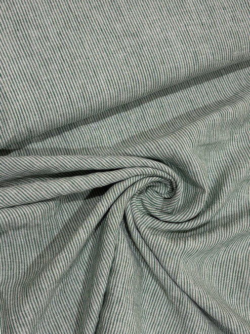 Green & White Thin Stripe Linen Fabric - sold by the 1/4 meter