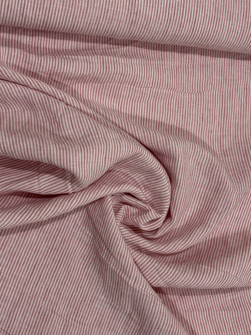 Pink & White Thin Stripe Linen Fabric - sold by the 1/4 meter