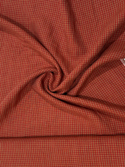 Orange/Red & Tan Gingham Linen Fabric - sold by the 1/4 meter