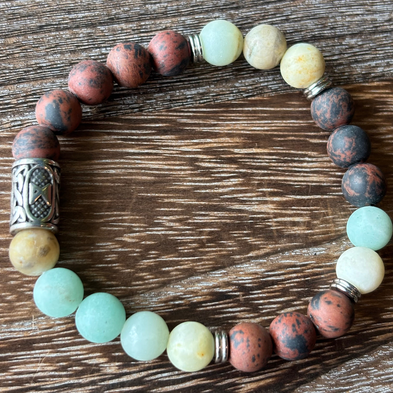 Rune Bracelet - Dagaz - Amazonite and Mahogany Obsidian