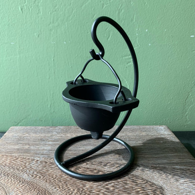 Cast Iron Cauldron On Stand, Cracked #132368