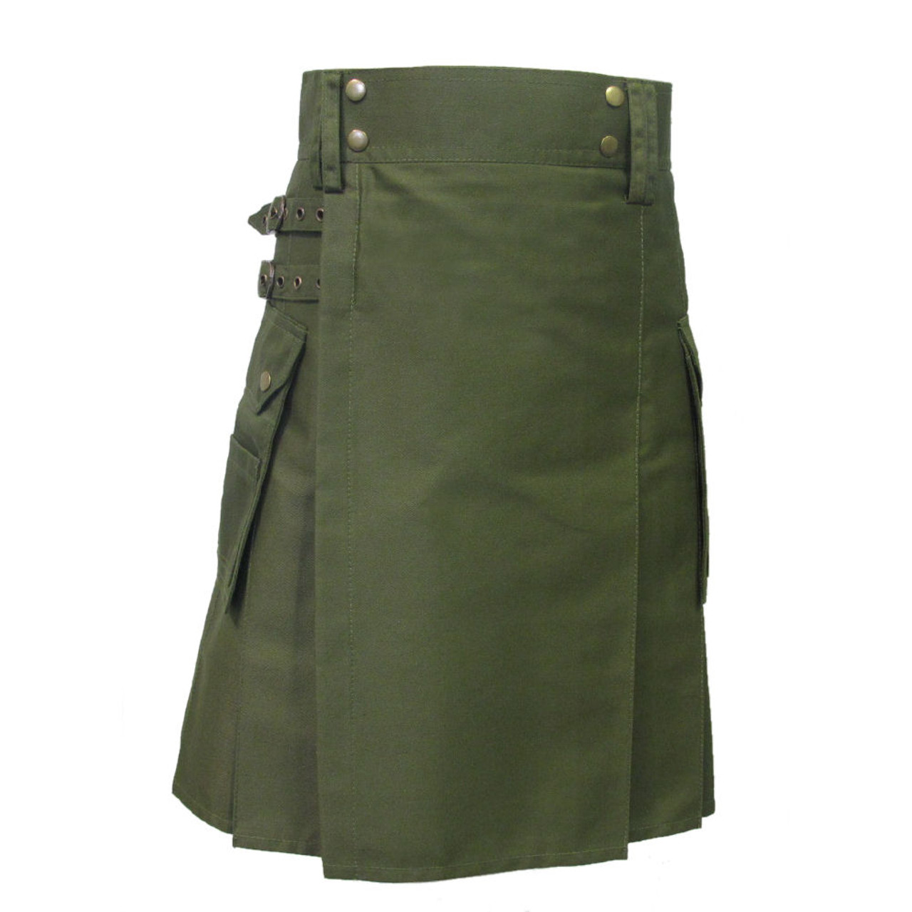 Olive Womens Utility Cotton Drill Kilt Skirt | Cotton Blend | Tartanista