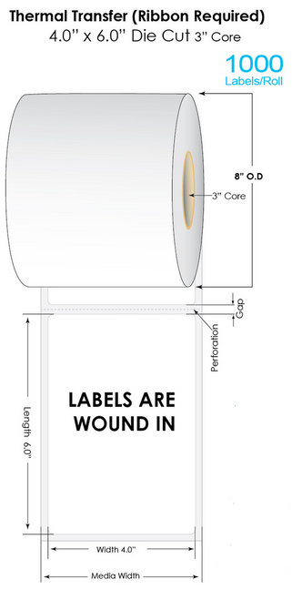 Thermal Transfer 4x6 labels, Wound IN