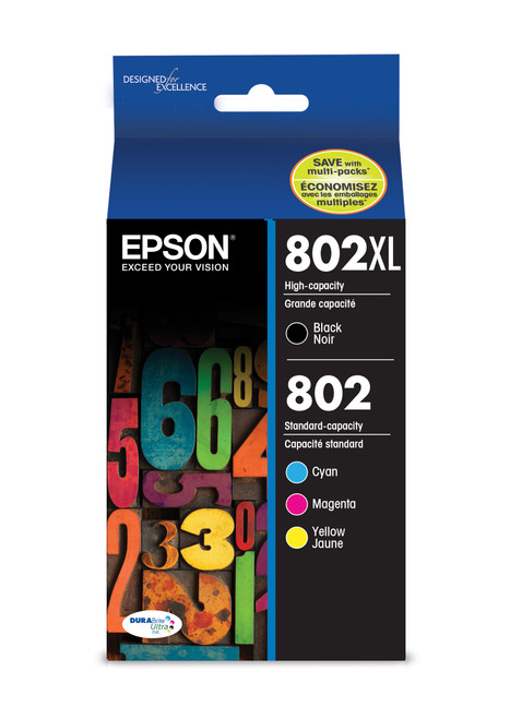 Epson T802 Black and Colour Standard-capacity Ink Cartridges, C/M/Y/K 4-Pack Image 1