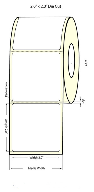 C6500 2" x 2" Removable Glossy BOPP Inkjet Label 520/Roll 6" OD
