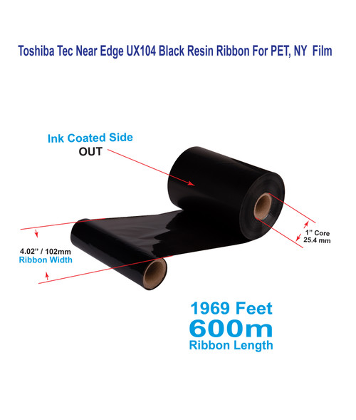 Toshiba Tec 4.02" x 1969 Feet UX104 Near Edge Resin Ribbon For PET, NY  Films | 12 Rolls