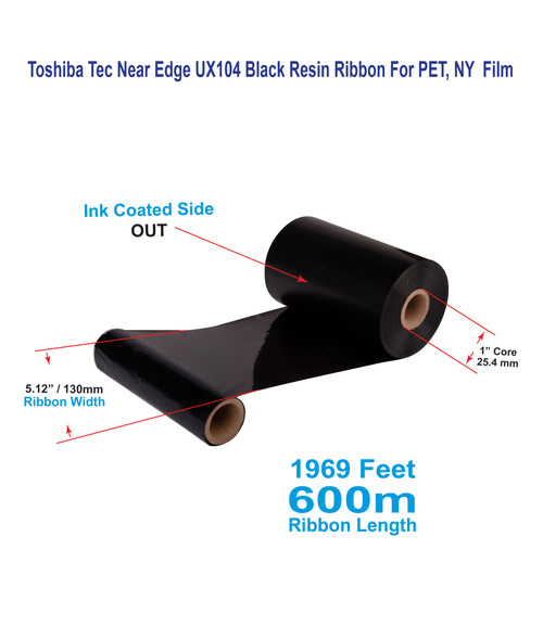 Toshiba Tec 5.12" x 1969 Feet UX104 Near Edge Resin Ribbon For PET, NY  Films | 12 Rolls