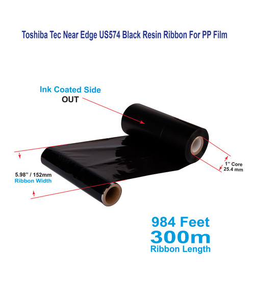 Toshiba Tec 5.98" x 984 Feet US574 Near Edge Resin Ribbon For PP Films | 12 Rolls