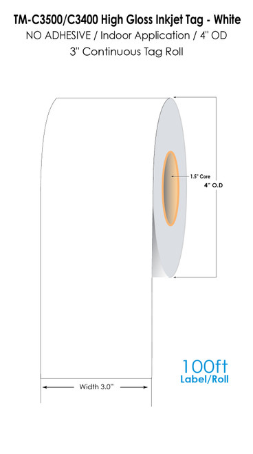 TM-C3500 3" x 100 ft High Gloss Tag Roll