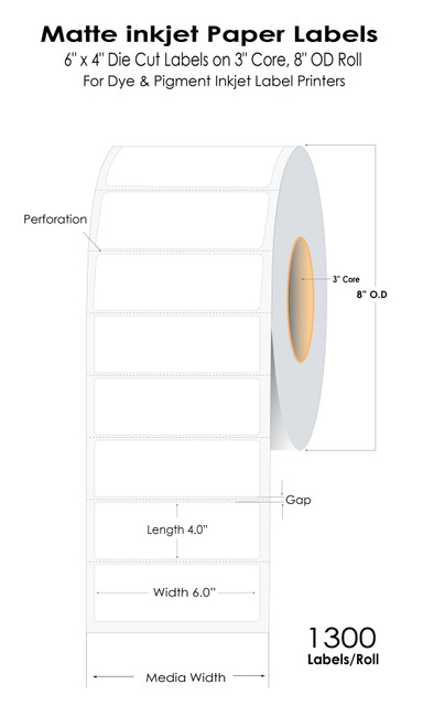 Memjet 6" x 4" Matte Paper Label Roll 1300/Roll 3"Core/8"OD Image 1