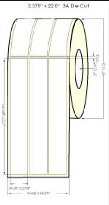 iColor 700  2.375" x 22" 3UP Memjet HG Paper Laser Labels 700/Roll with Notch