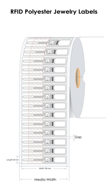 Thermal Transfer 2.7" x 1" Polyester UHF RFID Jewellery Tags / Labels 2500/Roll 3" Core/8" OD Roll