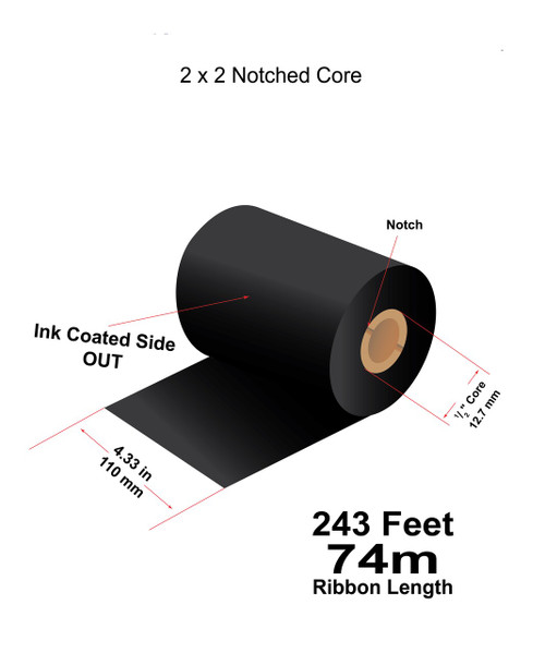 Brother TD4 4.33" x 243 ft (110mm x 74m) TDR325R Black Resin Ribbon For Polyester / Vinyl Labels