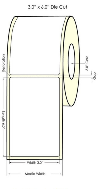 C6500 3" x 6" High Gloss Paper Labels 400/Roll 6" OD