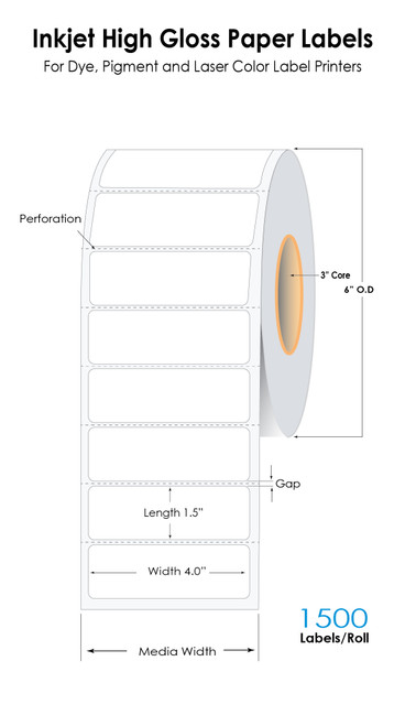 LX4000 4" x 1.5" High Gloss Paper Labels 1500/Roll