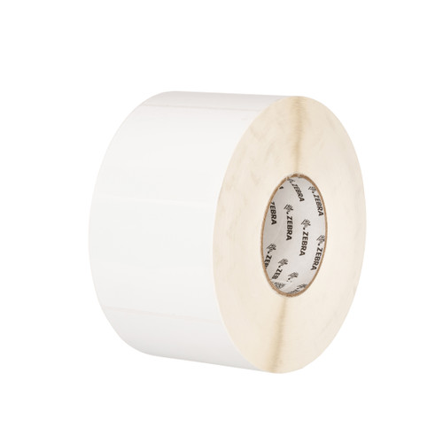 Zebra 82413 | 3"""" x 3'' White Polypropylene - TT Labels w Permanent Adhesive - 90 Labels/Roll - 12 Rolls/Case - 1"""" Core- 2.0"""" OD