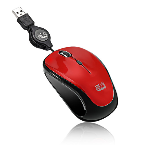 Adesso IMOUSES8R | RED USB ILLUMINATED RETRACTABLE MINI MOU