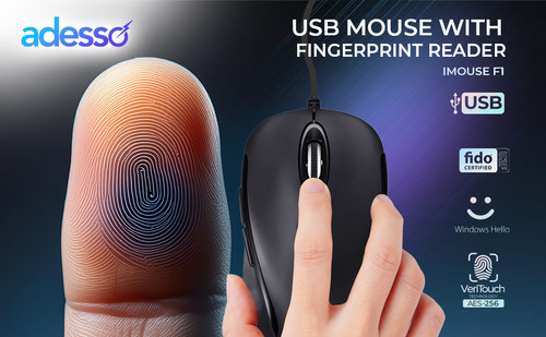 Adesso IMOUSEF1-TAA | TAA Compliant Wired USB Mouse with Fingerprint Reader