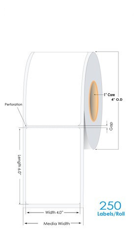 Direct Thermal 4" x 6" Paper Labels with REMOVABLE ADHESIVE  250/Roll - 1" Core | 4" OD