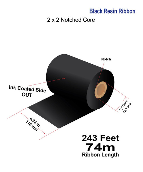 Zebra 4.33" x 243 Feet (110mm x 74m) HL101 Black Textile Resin Ribbon with Ink OUT