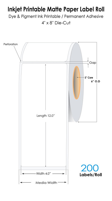 C6500 4" x 12" Matte Paper Label 200/Roll