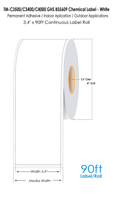 TM-C3500 3.4" x 90 ft Chemical Label Roll