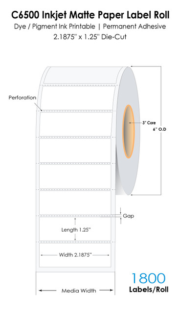 C6500 2.1875" x 1.25" Matte Paper Label 1800/Roll
