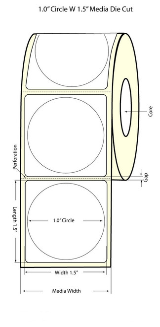 LX900 1" Circle (1A) Glossy BOPP Labels 1775/Roll (1.5" media width)
