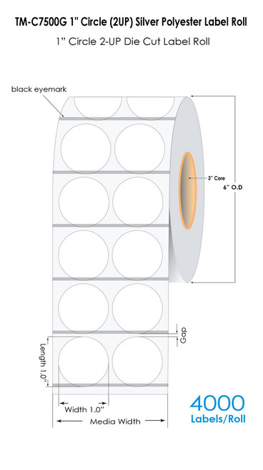 TM-C7500G 1" Circle (2UP) Silver Polyester Label 4000/Roll