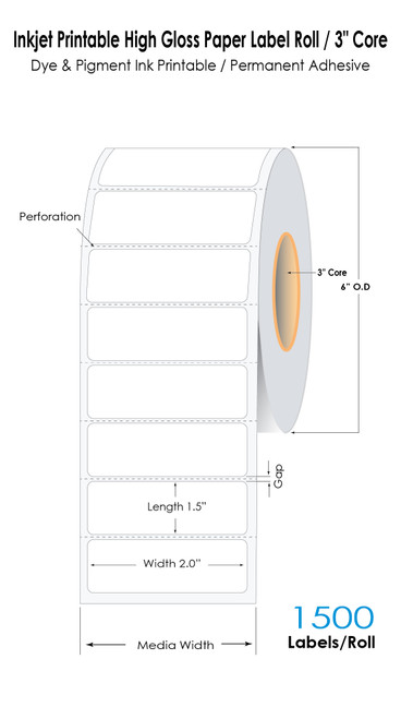 LX4000 2" x 1.5" High Gloss Paper Labels 1500/Roll