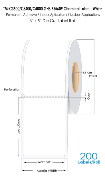 TM-C3500 3" x 5" (1A) Chemical Label 200/Roll