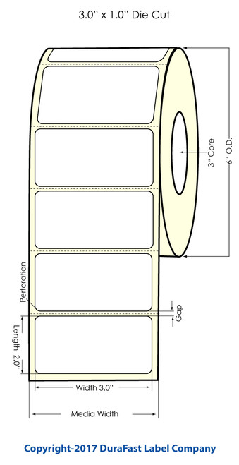 LX900 3" x 2"  Glossy BOPP Labels 1100/Roll Image 1