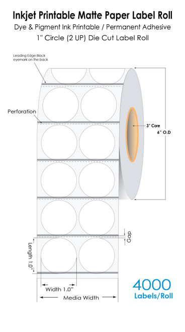 C6500 1" Circle (2 UP) Matte Paper Label 4000/Roll Image 1