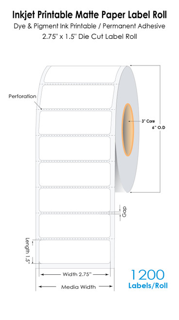 C6500 2.75" x 1.5" Matte Paper Label 1500/Roll Image 1