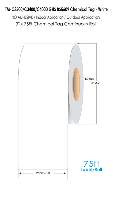 TM-C3500 3" x 75 Ft Chemical Tag Roll