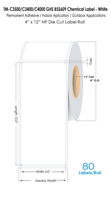 TM-C3500 4" x 12" NP Chemical Label 80/Roll