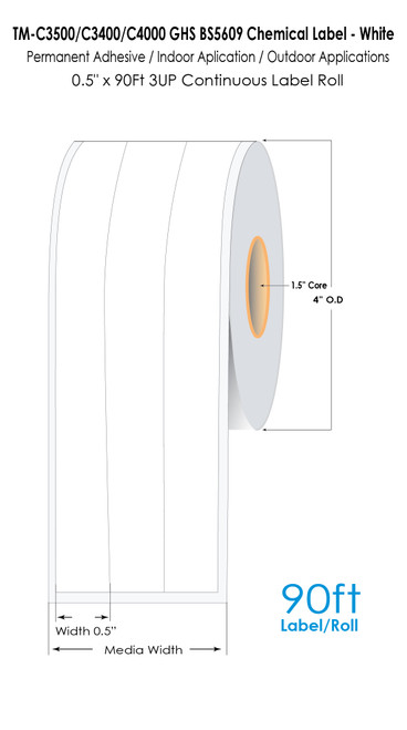 TM-C3500 0.5" x 90 ft (4 UP) Chemical Label Roll