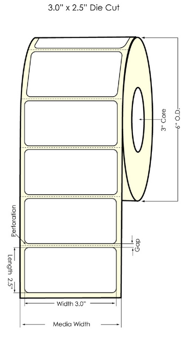 LX900 3" x 2.5"  White Polyester Label 1000/Roll