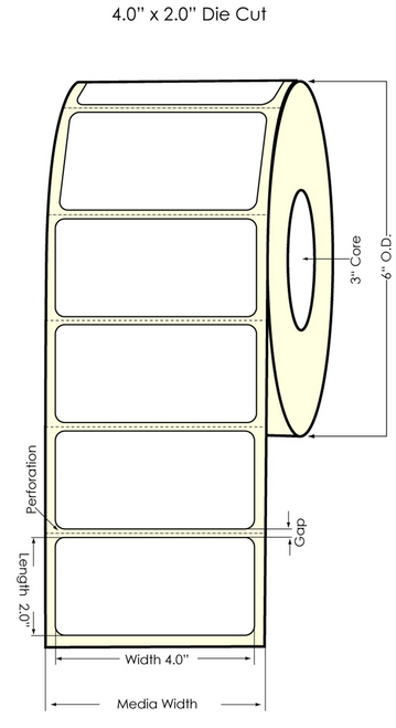 C6500 4" x 2" Inkjet White Polyester Labels 1200/Roll | 3" Core/6" OD