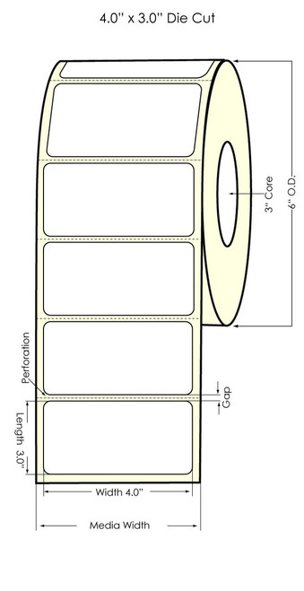 C6500 4" x 3"  Matte BOPP Labels 550/Roll