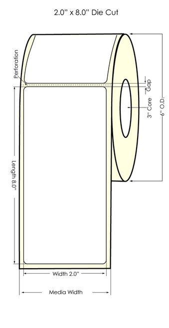 LX900 2" x 8"  Matte BOPP Labels 300/Roll