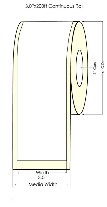 C6500 3" x 200 Feet Matte Polypropylene Label Roll